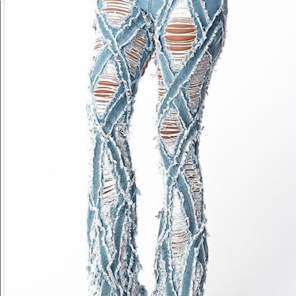 2X 🎉HP🎉 Ripped Flare Denim Pants Destroyed Jeans - Picture 9 of 9